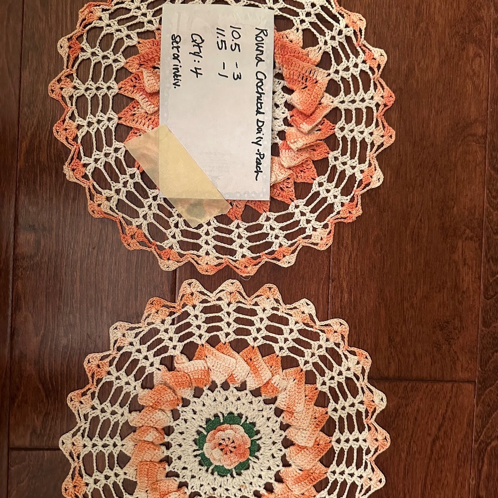 Vintage Handcrafted Crochet Doilies – Peach & Cream – Like New